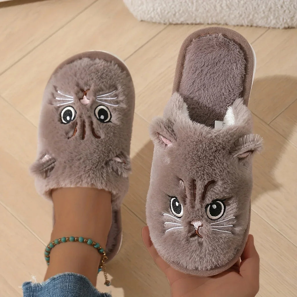 Women's Fuzzy Cat Face Plush Slippers