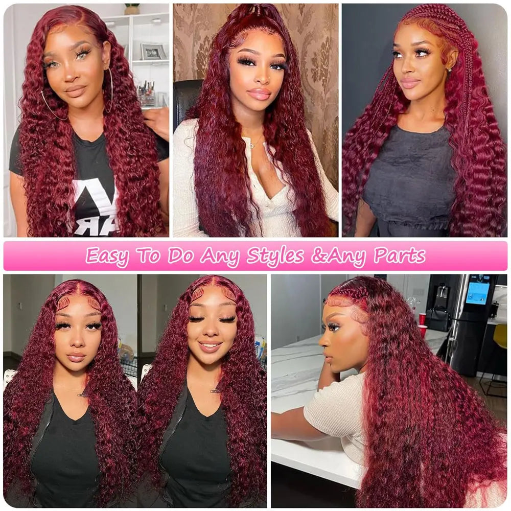 30-Inch Burgundy Deep Wave Lace Frontal Wig – Curly Human Hair