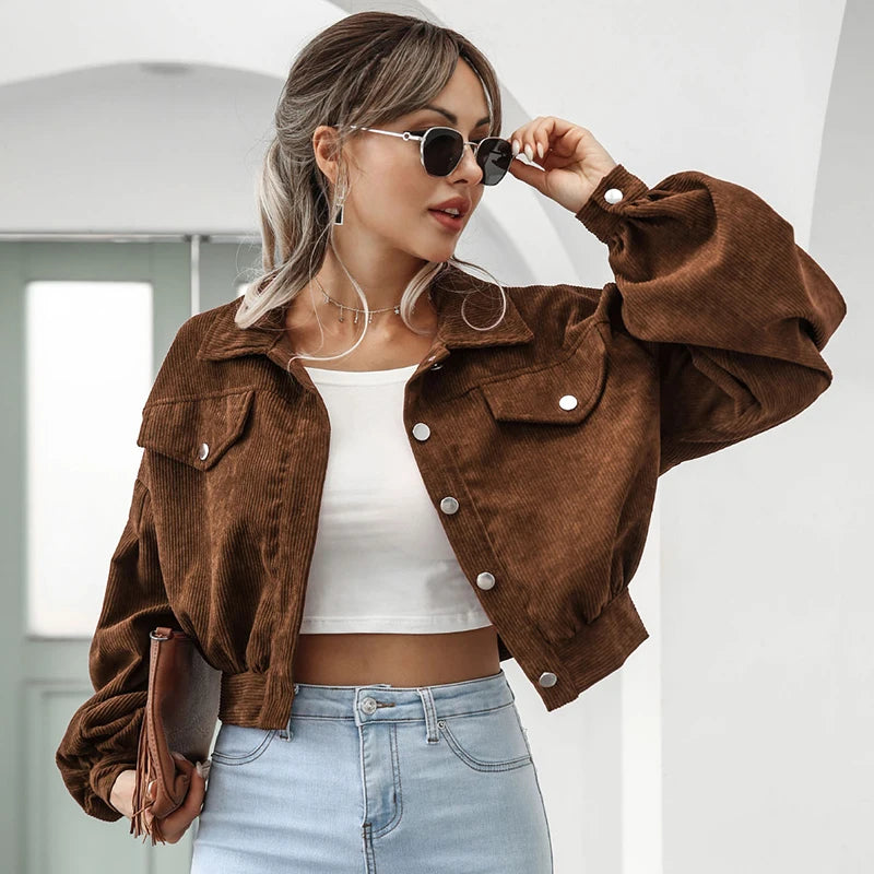 Women's Autumn Cropped Corduroy Jacket