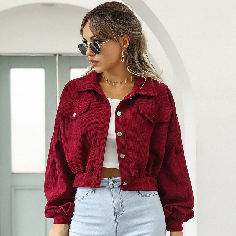 Women's Autumn Cropped Corduroy Jacket