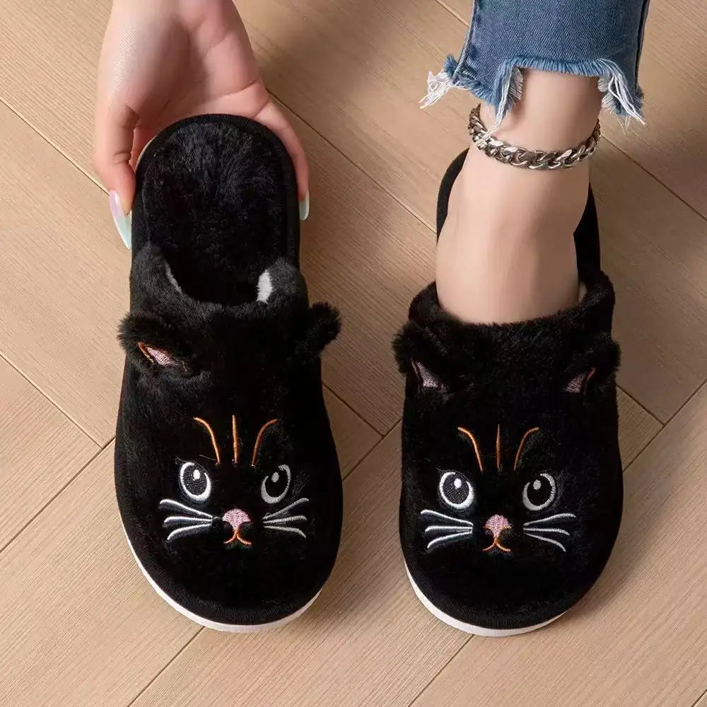 Women's Fuzzy Cat Face Plush Slippers