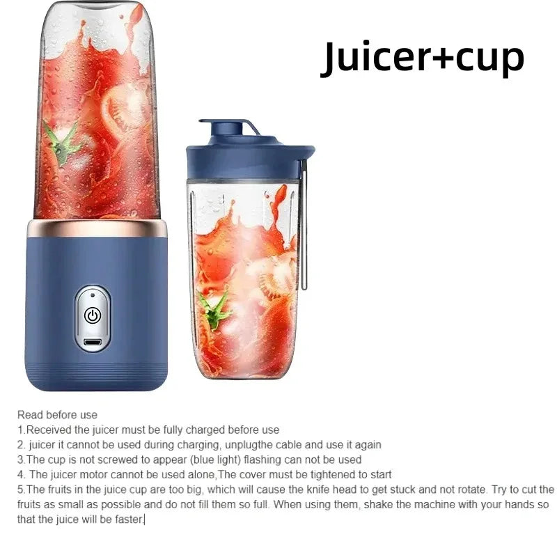 Blue Portable USB Blender Juicer Cup 400ml Travel Smoothie Mixer