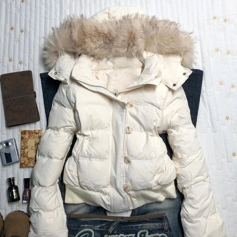 Women's Fur Collar Hooded Winter Puffer Coat