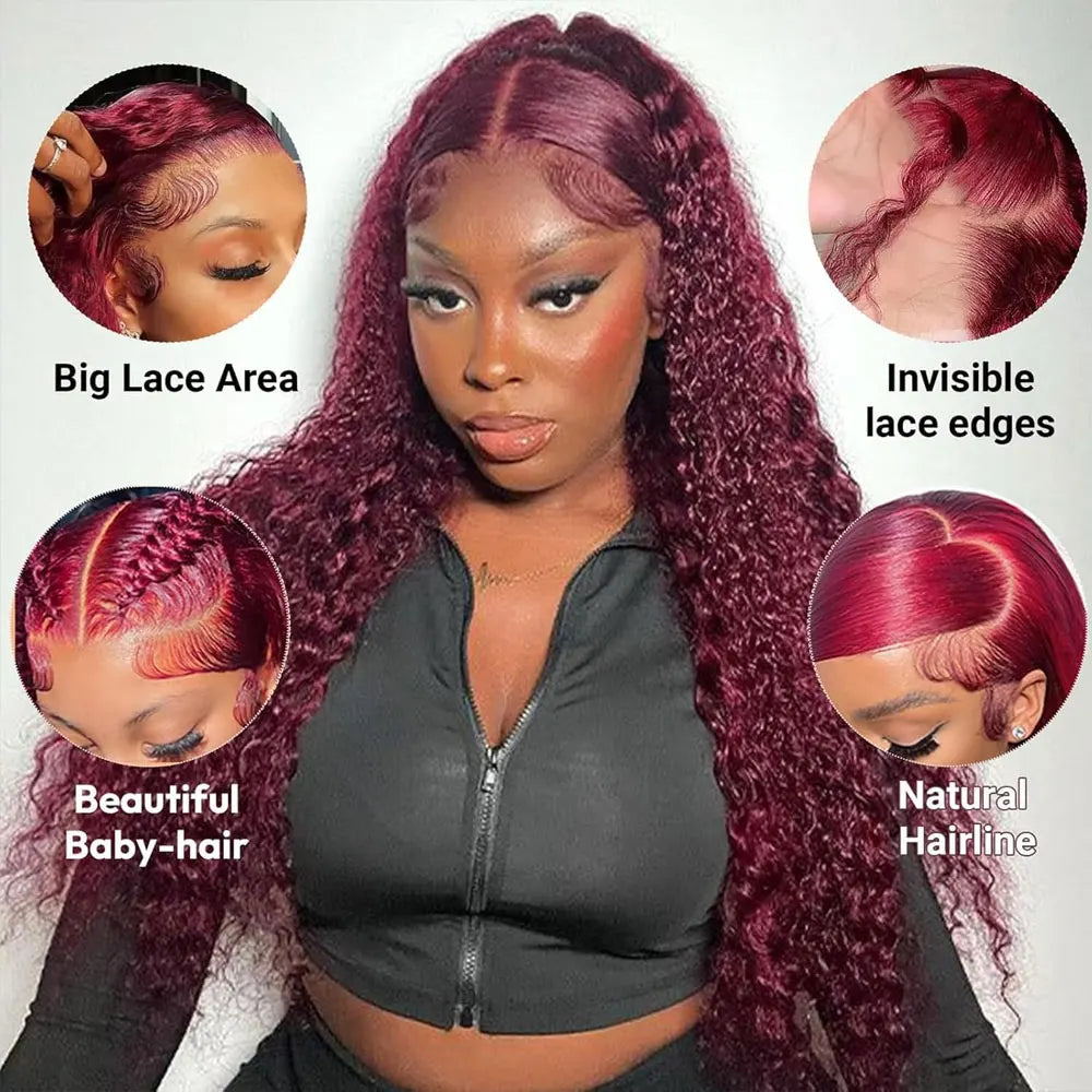 30-Inch Burgundy Deep Wave Lace Frontal Wig – Curly Human Hair