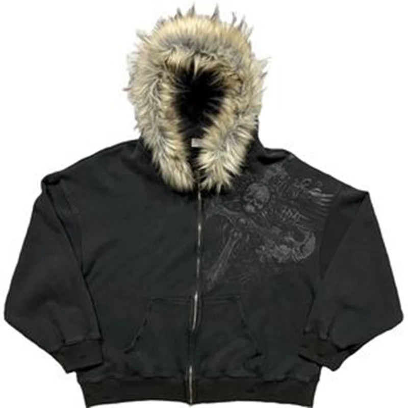 Men's Fur-Trim Zip-Up Hoodie Jacket