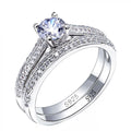 Women's 925 Sterling Silver Vintage Halo Solitaire Wedding Ring Set