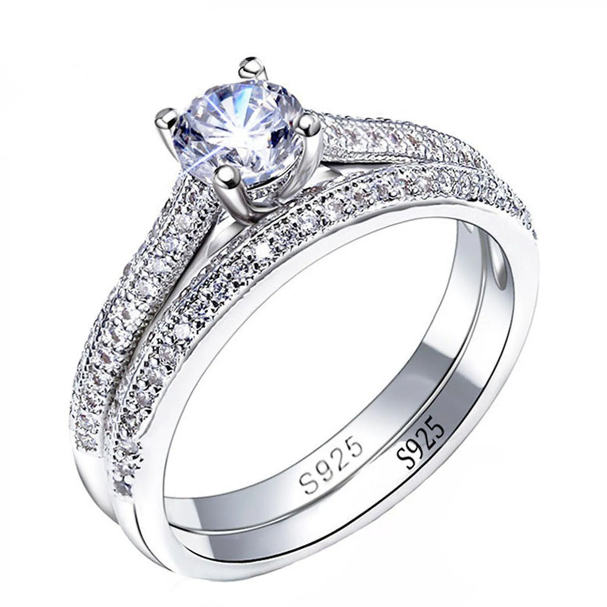 Women's 925 Sterling Silver Vintage Halo Solitaire Wedding Ring Set