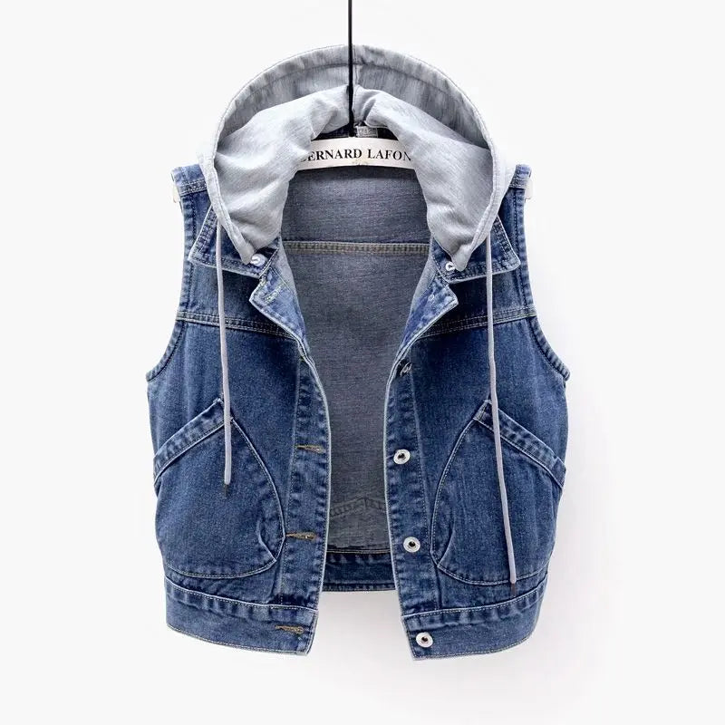 Women's Hooded Sleeveless Denim Vest