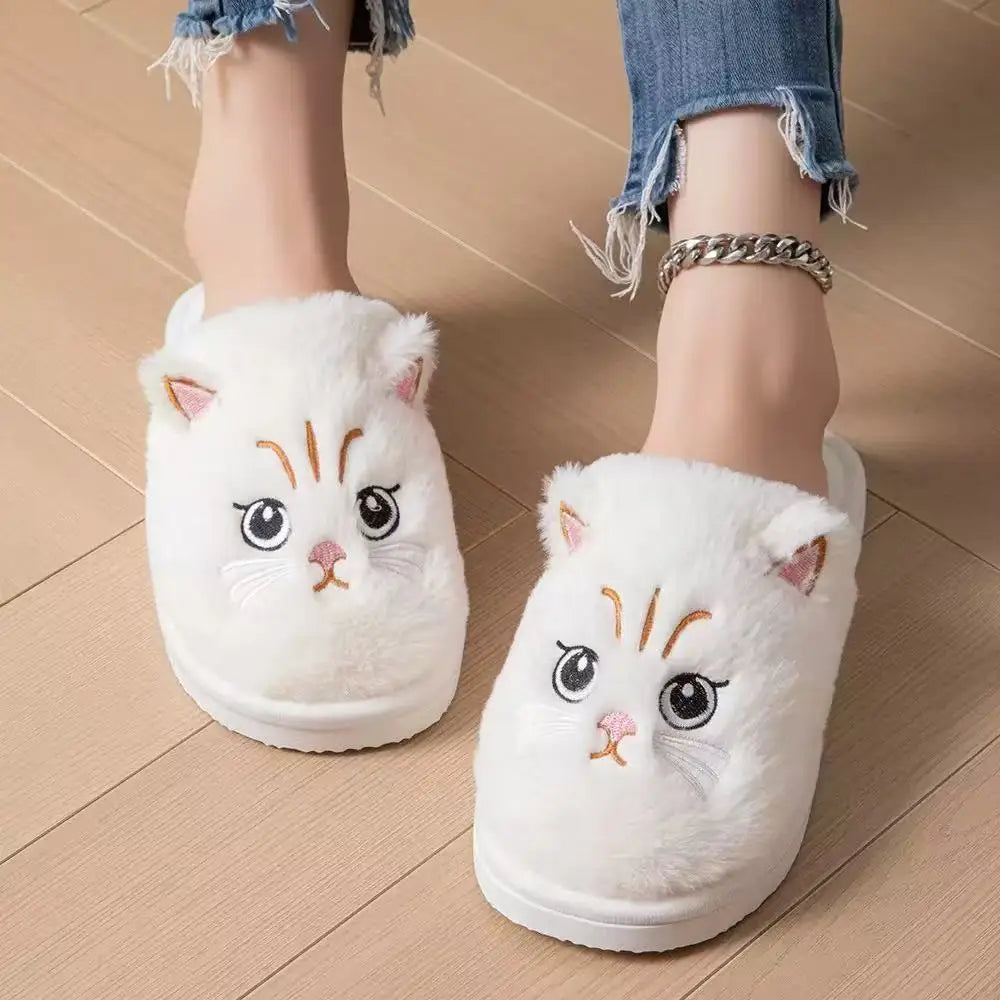 Women's Fuzzy Cat Face Plush Slippers