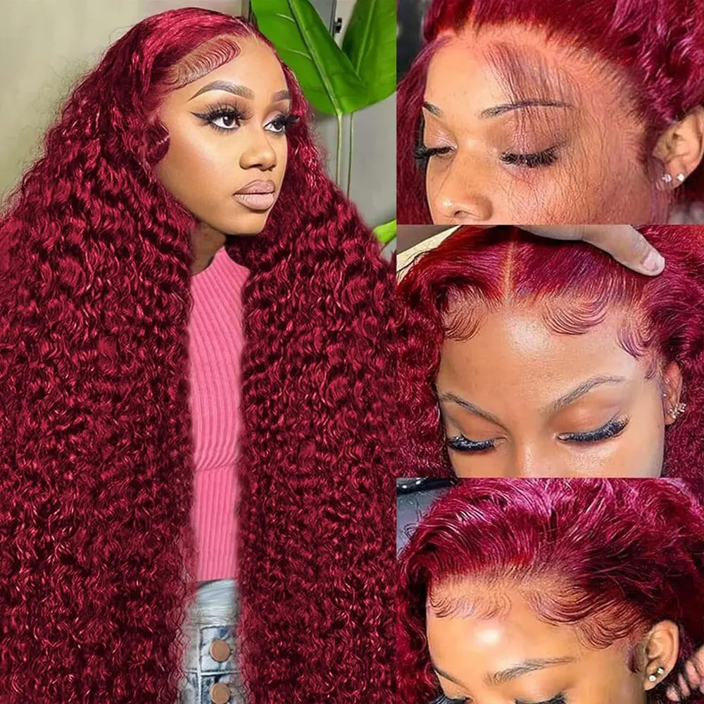 30-Inch Burgundy Deep Wave Lace Frontal Wig – Curly Human Hair
