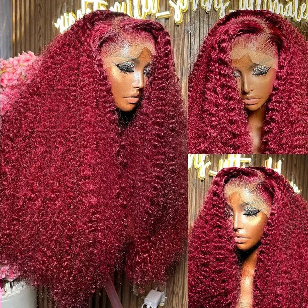 30-Inch Burgundy Deep Wave Lace Frontal Wig – Curly Human Hair