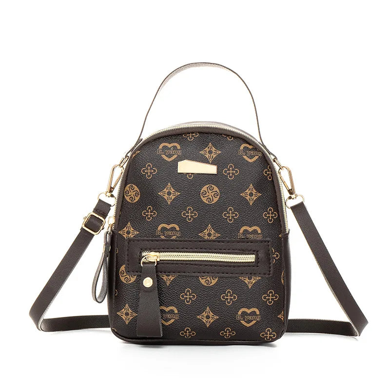 Women's Mini Backpack PU Leather Geometric Print 3-Way Carry Daypack