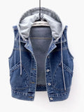 Women's Hooded Sleeveless Denim Vest