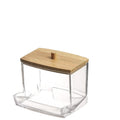 Transparent Square Cotton Swab Storage Box with Bamboo Lid