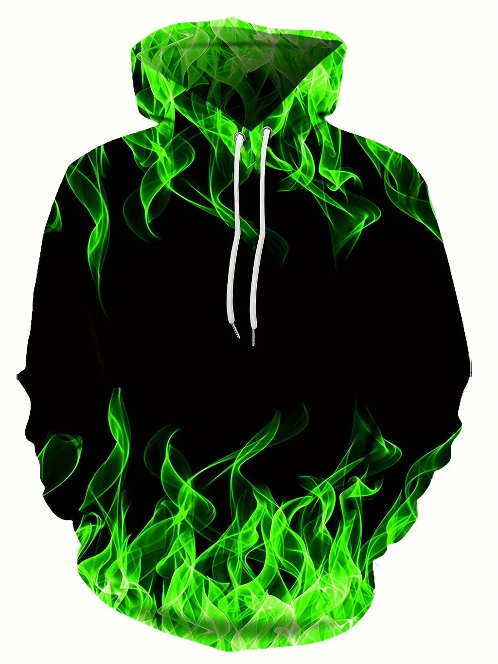 Green Flame 3D Print Pullover Hoodie