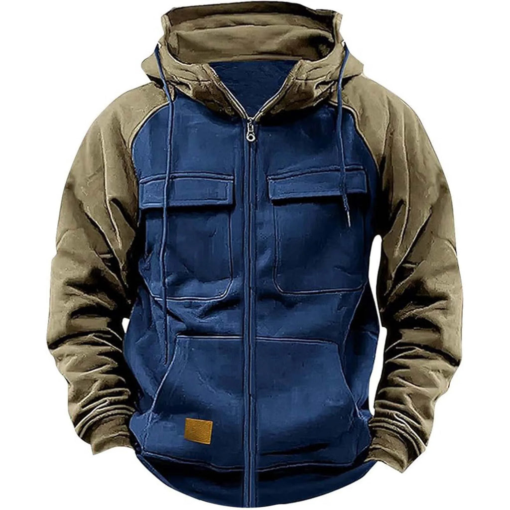 Men's Patchwork Multi-Pocket Zip Hoodie