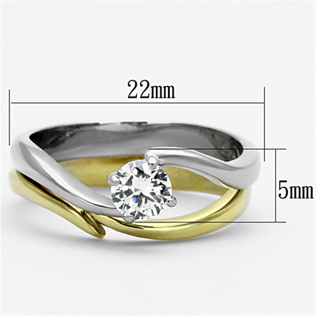 Two-Tone IP Gold (Ion Plating) Stainless Steel Ring with AAA