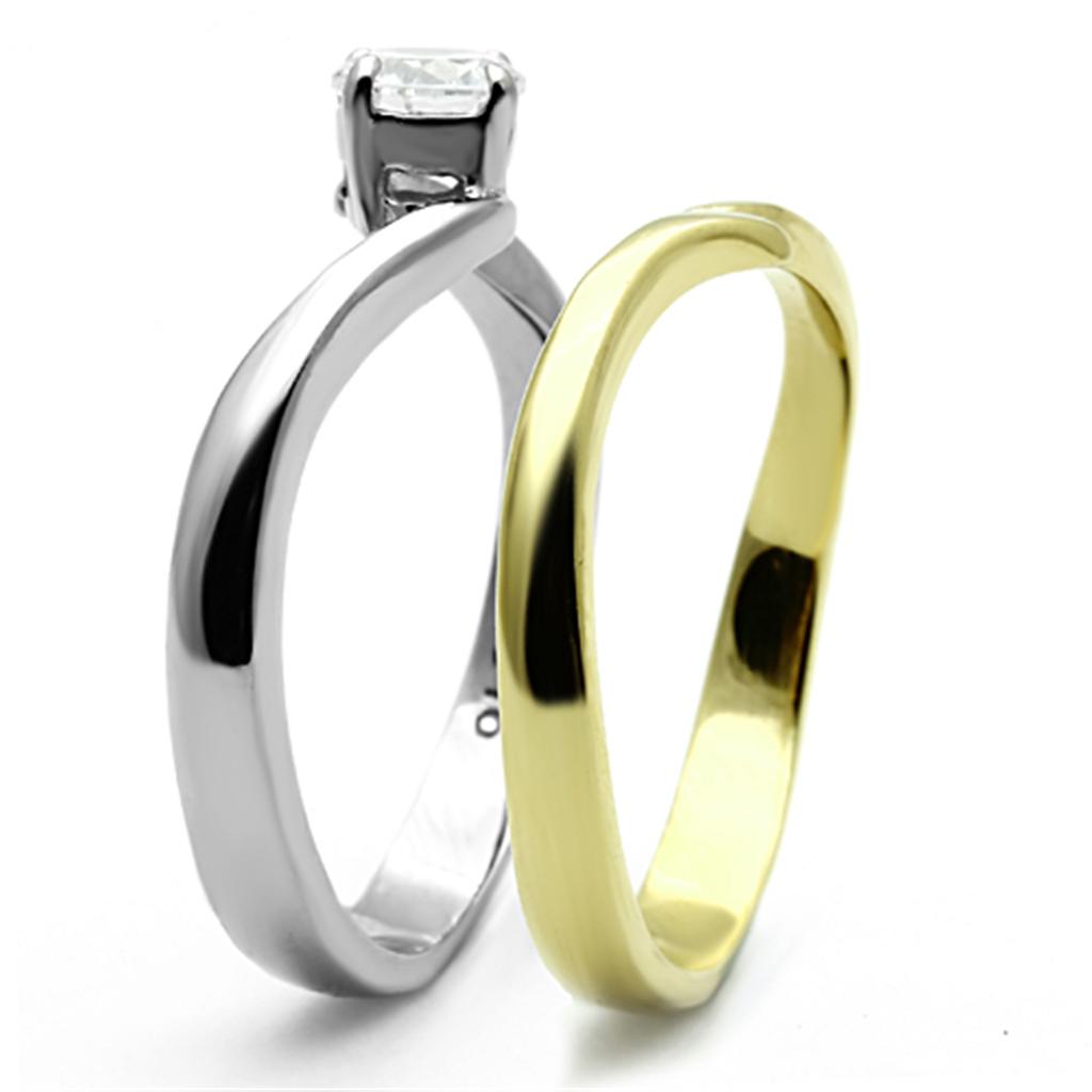 Two-Tone IP Gold (Ion Plating) Stainless Steel Ring with AAA