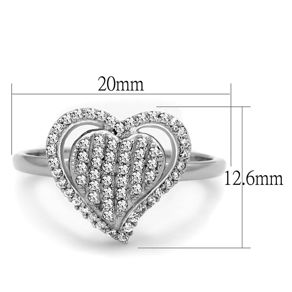 Rhodium 925 Sterling Silver Ring with AAA Grade CZ in Clear
