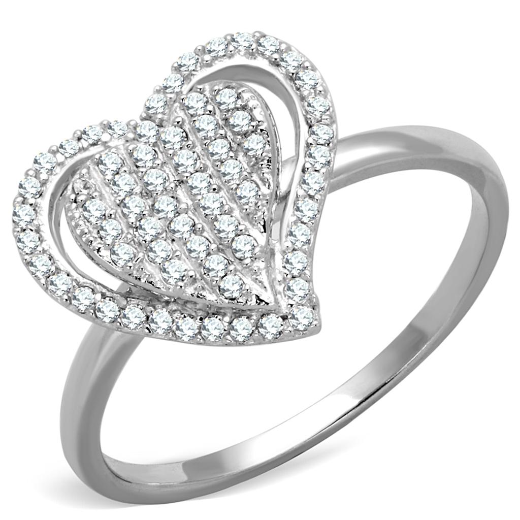 Rhodium 925 Sterling Silver Ring with AAA Grade CZ in Clear