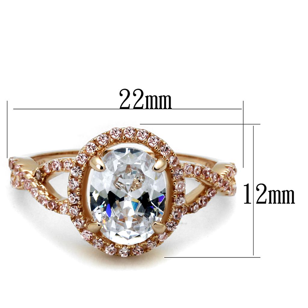 Rose Gold 925 Sterling Silver Ring with AAA Grade CZ in Clear