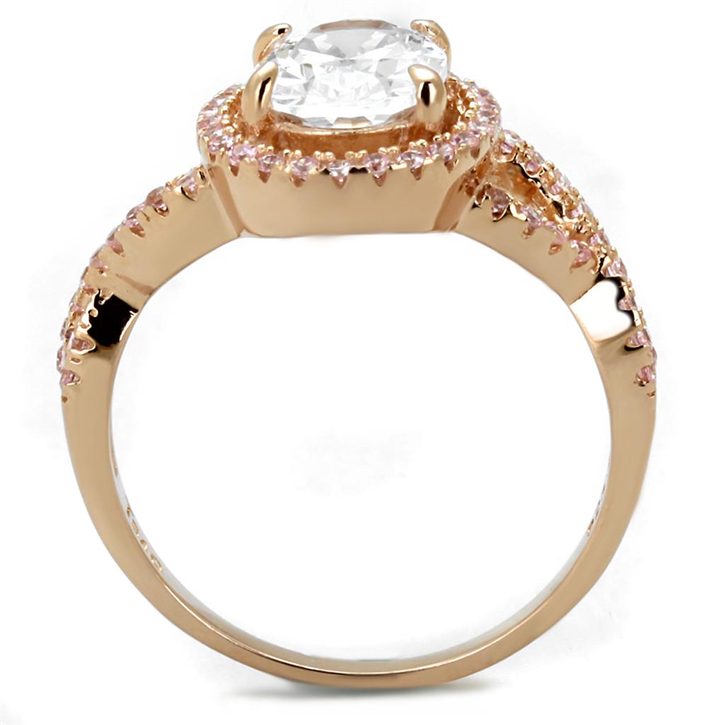 Rose Gold 925 Sterling Silver Ring with AAA Grade CZ in Clear