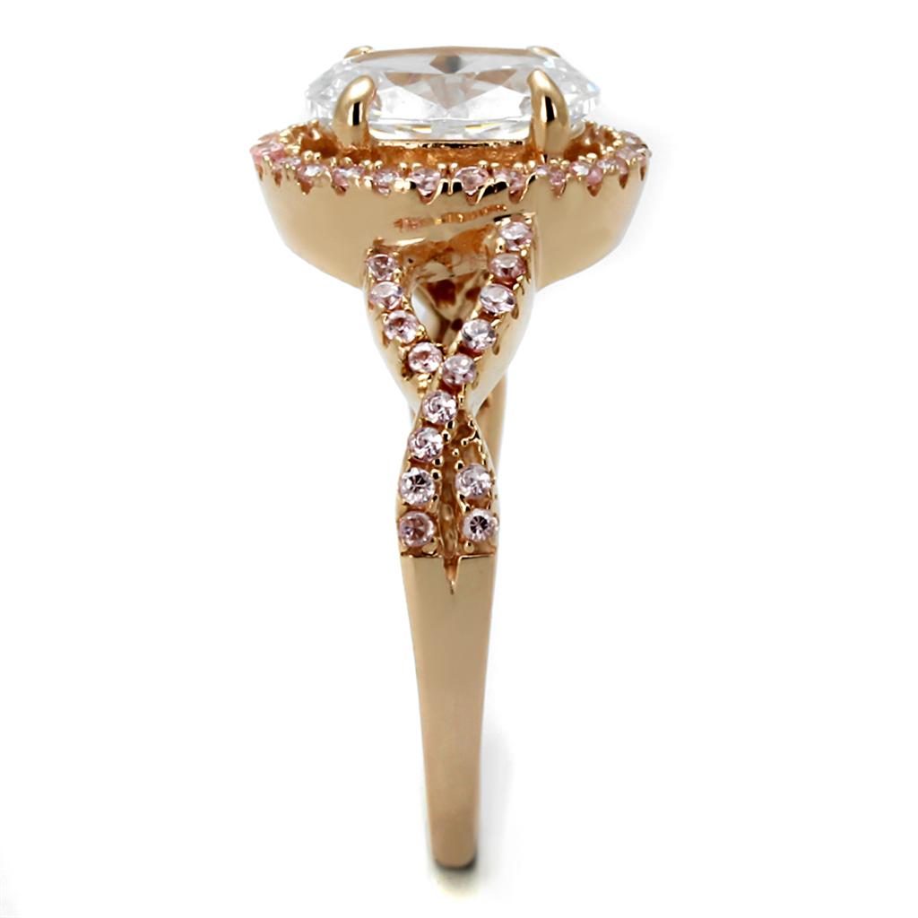 Rose Gold 925 Sterling Silver Ring with AAA Grade CZ in Clear