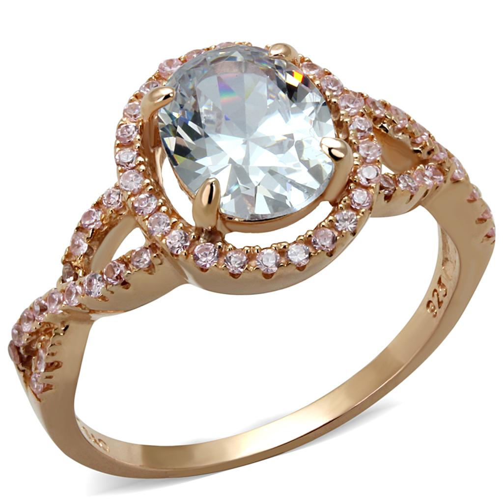 Rose Gold 925 Sterling Silver Ring with AAA Grade CZ in Clear
