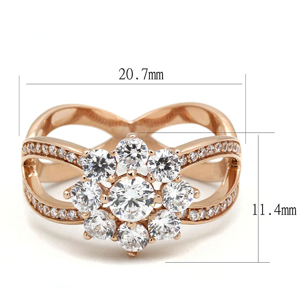 Rose Gold 925 Sterling Silver Ring with AAA Grade CZ in Clear