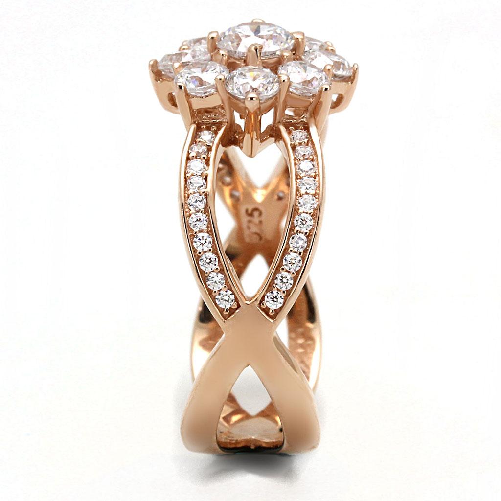 Rose Gold 925 Sterling Silver Ring with AAA Grade CZ in Clear