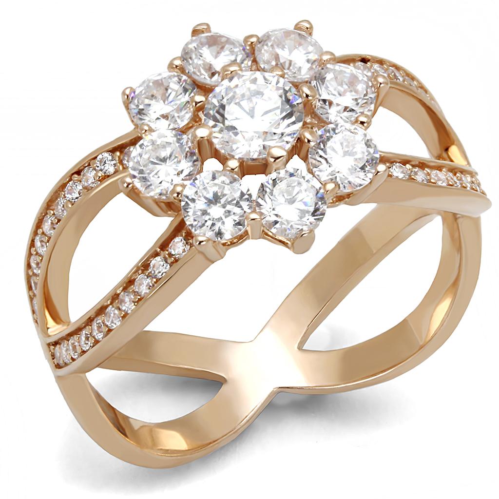 Rose Gold 925 Sterling Silver Ring with AAA Grade CZ in Clear
