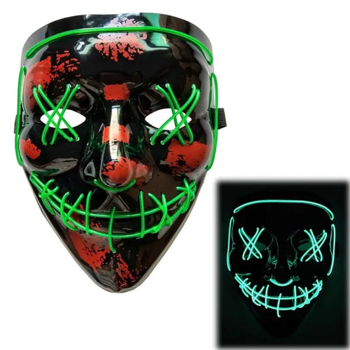 LED Scary Grin Mask: Halloween Costume DJ Party Light Up Glow-in-the-Dark