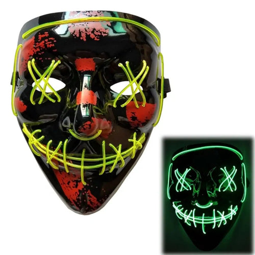 LED Scary Grin Mask: Halloween Costume DJ Party Light Up Glow-in-the-Dark