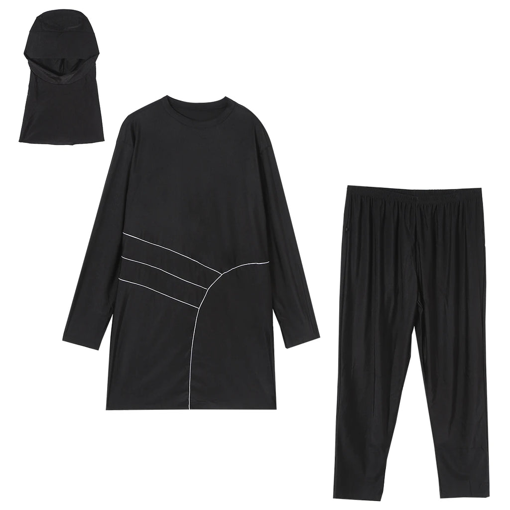 H1029 Muslim Women Fullcoverage Long Sleeves Cover Up Burkinis Three Pieces Plus Size Swimwear Suits
