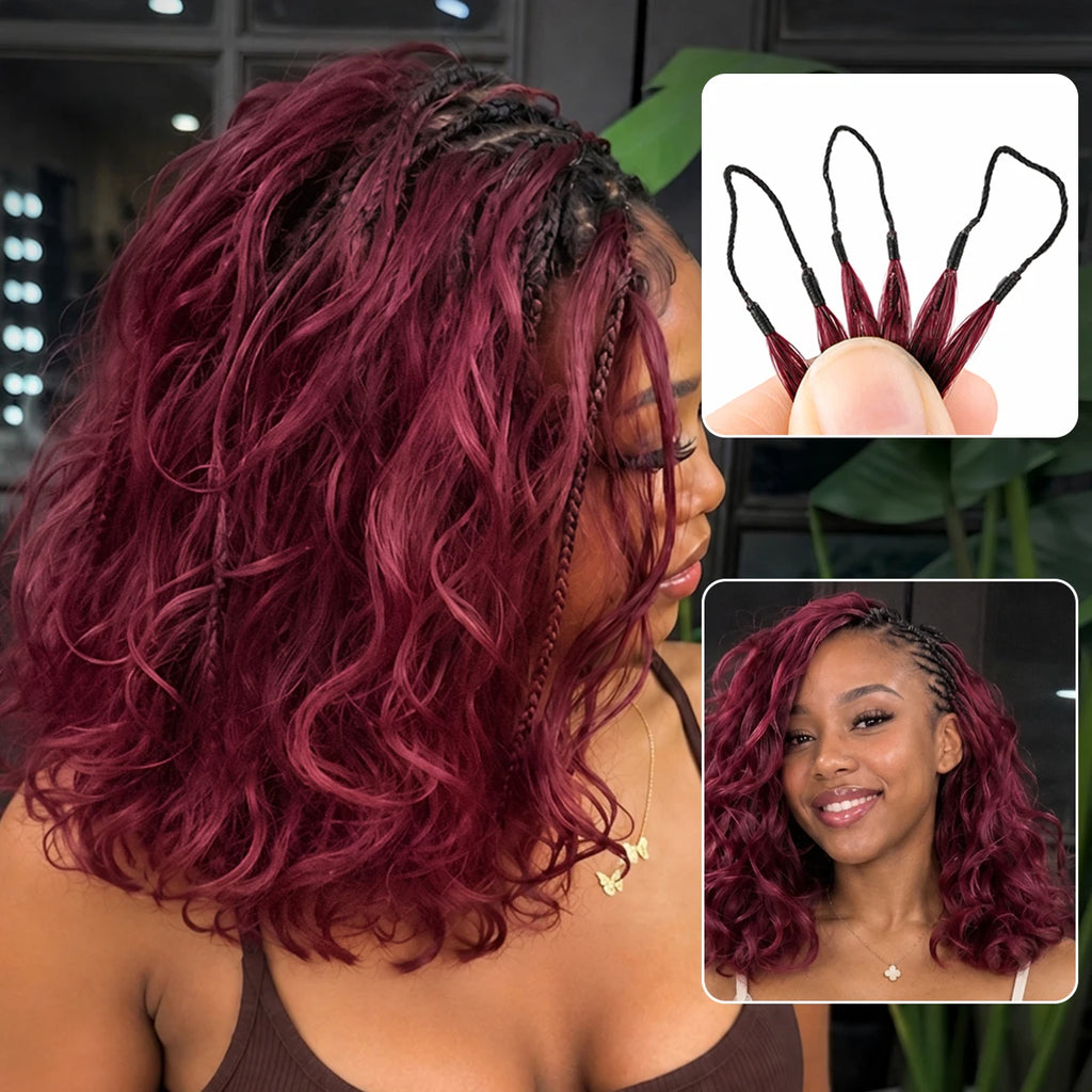 Burgundy 99J Short Body Wave Crochet Human Hair Miracle Knots Feather Knotless Pre Separated Invisible Braiding Hair Extensions Boho Protective Style Soft Natural Lightweight Reusable DIY Salon For Women