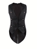 European Medieval Men's Gothic Vest, Halloween Stage Costume, Button Lapel, Slim Fit, Mid-Length Black Waistcoat