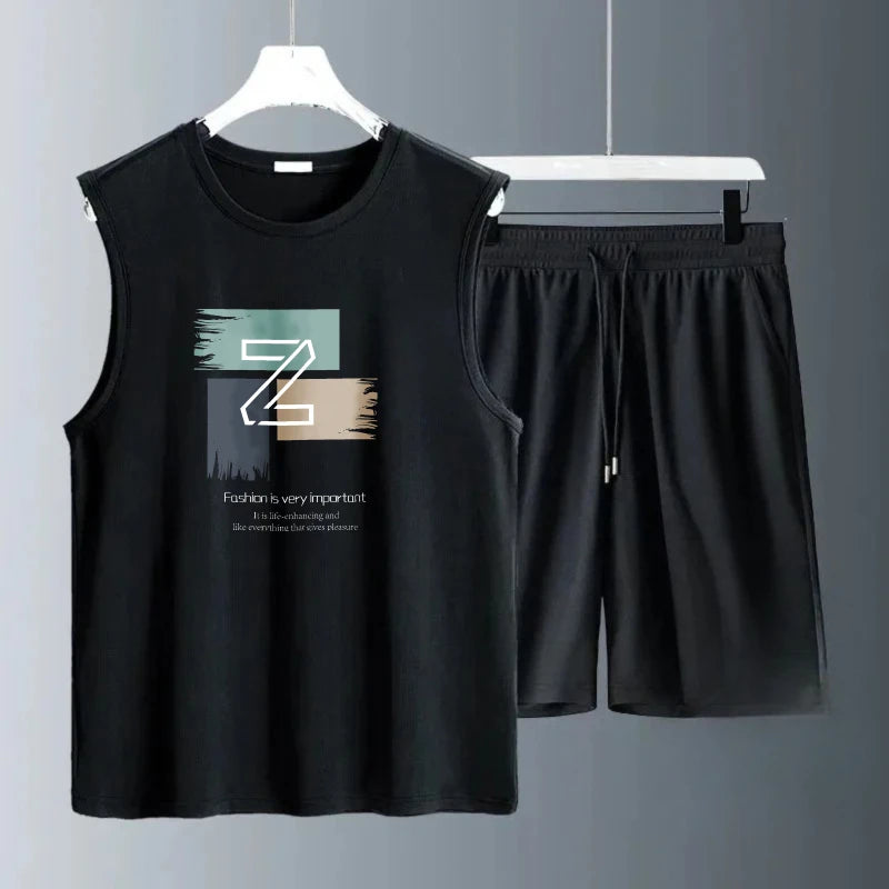 Men's Tank Top Sets 2026 Summer Quick drying seaside oversize Breathable sports suits sports running jogging set beach