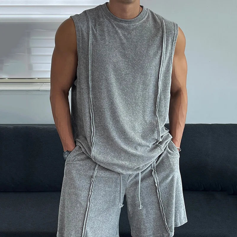 Summer New Men's Round Neck Casual Sleeveless Vest Breathable Vest Shorts Suit Men