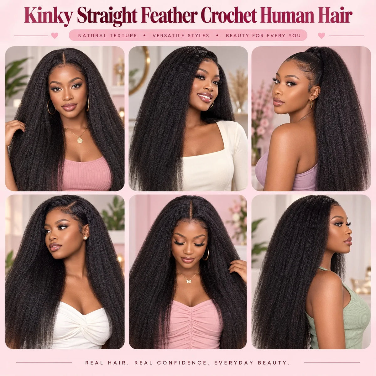 Knotless Kinky Straight Crochet Human Hair Extensions