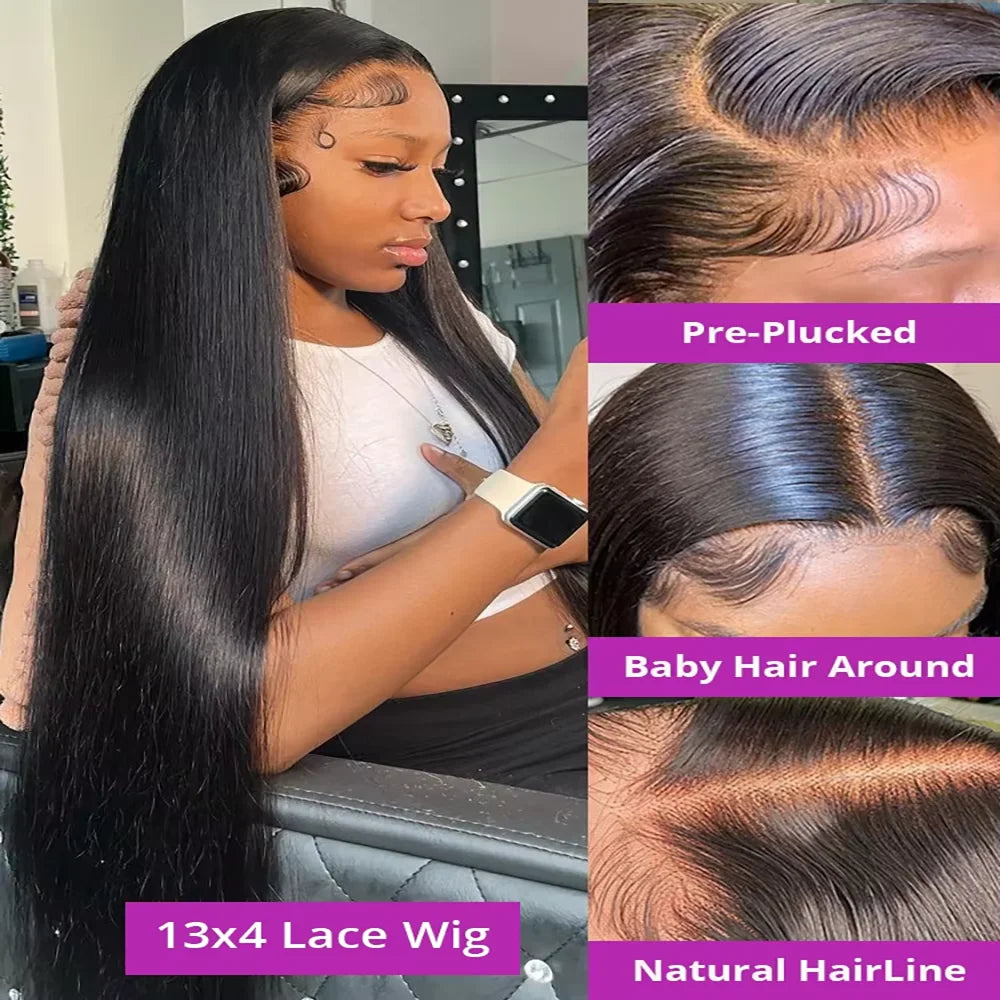 34Inch 13X6 Wear And Go Glueless Straight Wig Pre-Cut Lace Wig Preplucked Jessenia Brazilian Straight Human Hair Wig 13x4 13x6 Straight HD Frontal Wig Lace Front Human Hair Wigs For Women