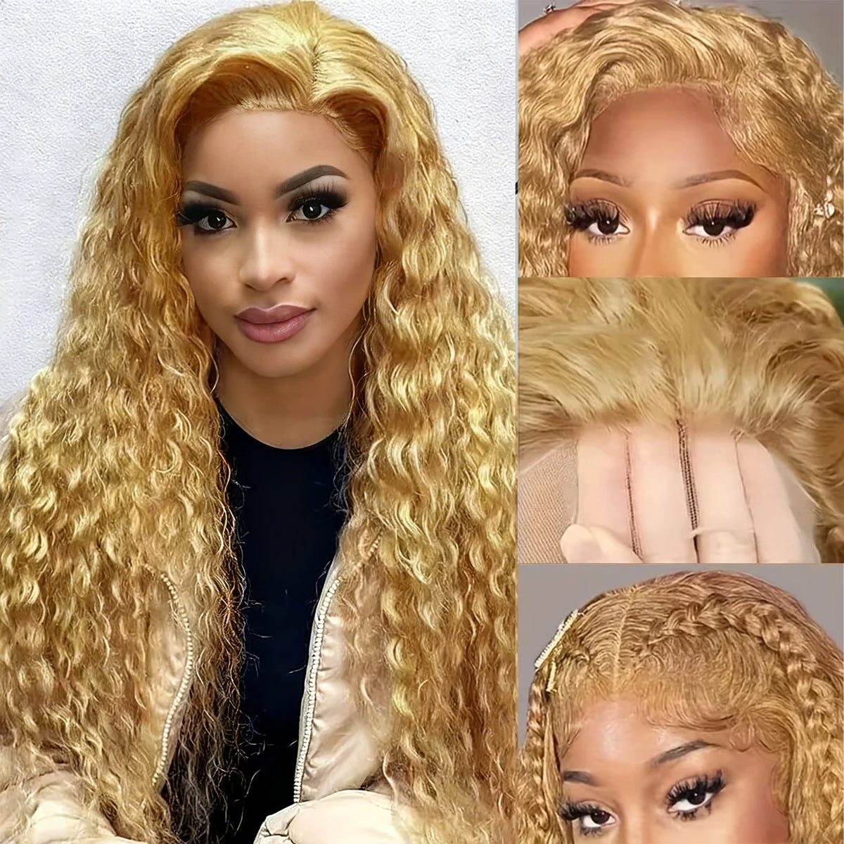 34 38Inch Honey Blonde Wig Human Hair Deep Wave 13x6 HD Lace Frontal Wig 230 Density Preplucked #27 Colored Curly Lace Front Wig