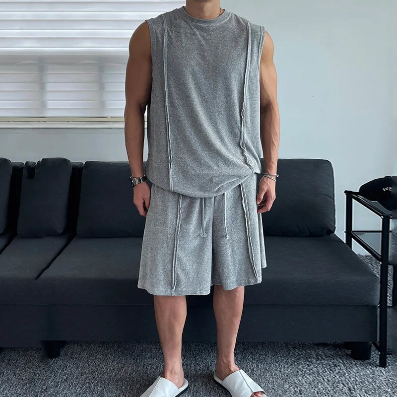 Summer New Men's Round Neck Casual Sleeveless Vest Breathable Vest Shorts Suit Men