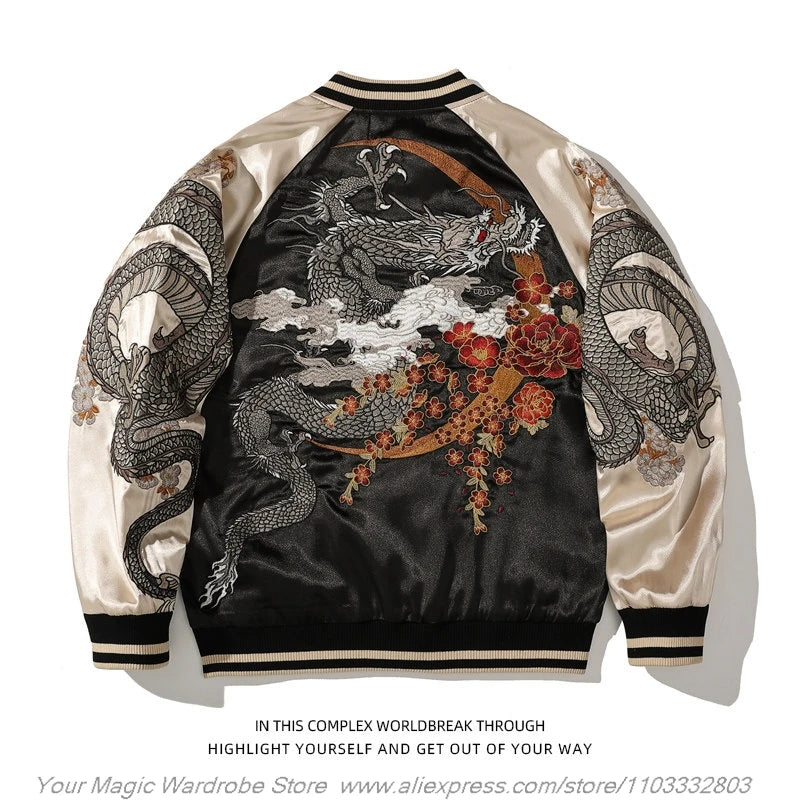 Asian Japanese Sukajan Style Embroidered Souvenir Jacket Outerwear Coat Yokosuka Embroidery Baseball Uniform for Couples
