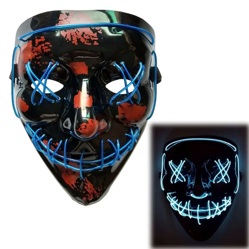 LED Scary Grin Mask: Halloween Costume DJ Party Light Up Glow-in-the-Dark