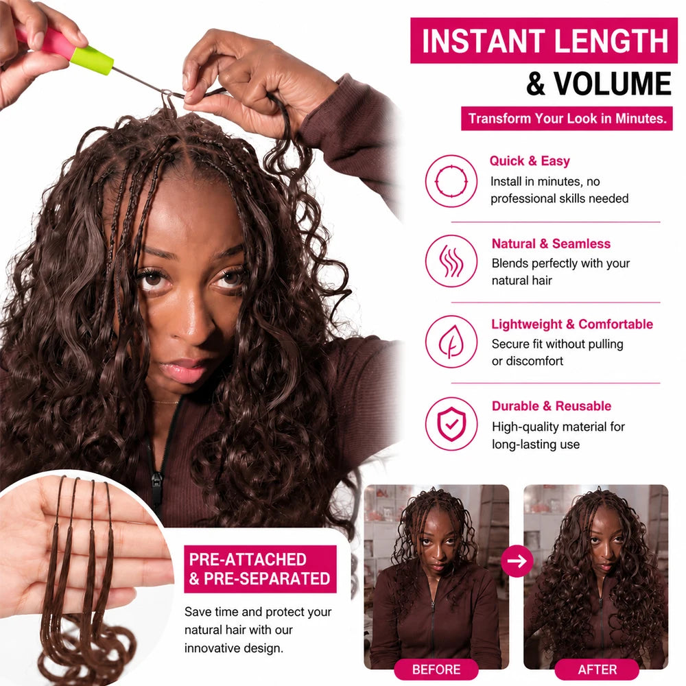 Brown Body Wave Crochet Human Hair Extensions Miracle Knots Feather Tip Braiding Hair Pre Separated Soft Bouncy Lightweight Easy Install Natural Looking Full Ends Boho Braids Protective Style For Women