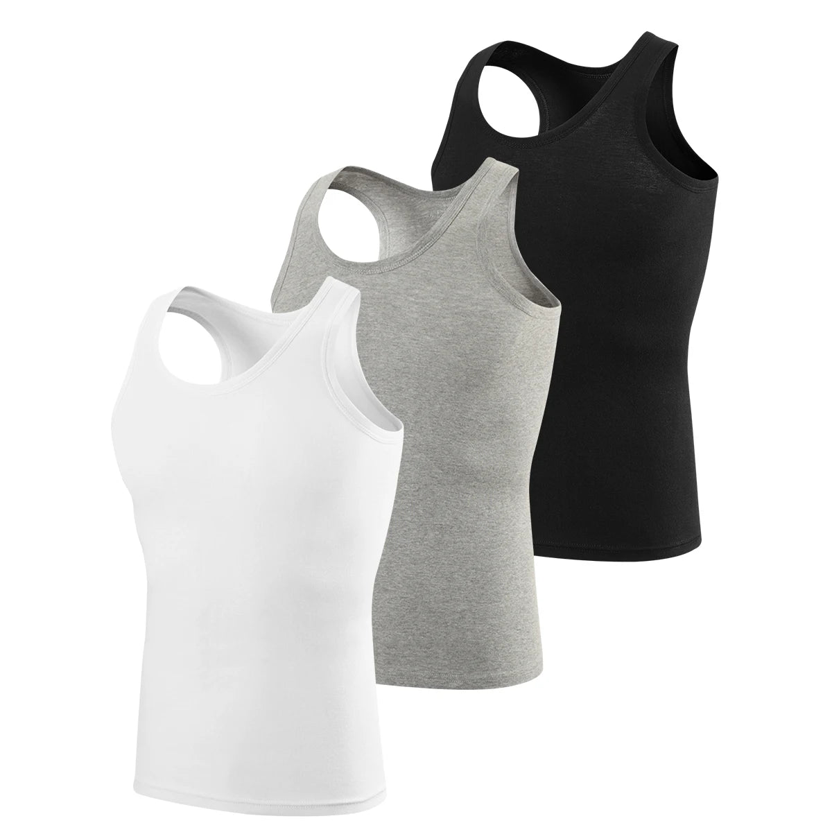 3-piece Men's Seasonal Plus Size Solid Color Casual Vest Comfortable Round Neck Sports And Fitness Top Versatile Soft Base Shirt