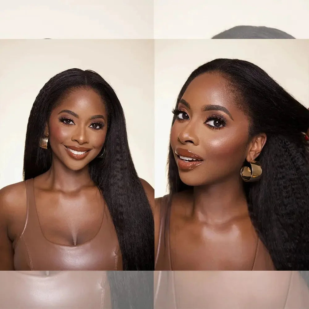 Kinky Straight Human Hair Crochet for Women Feather Hair Extensions Pre-Separated Lightweight Reusable Invisible Knots Natural Black Crochet Human Hair Bundles
