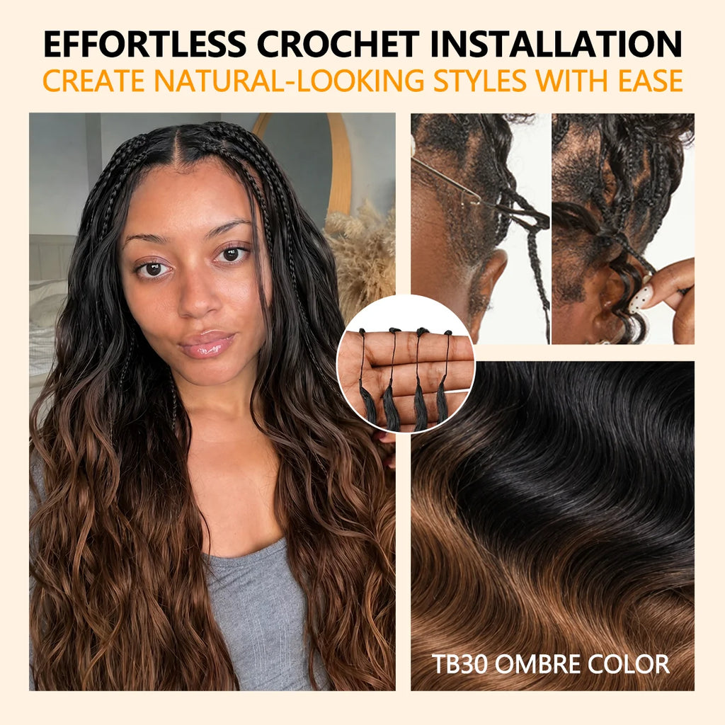 T1B/30 TB30 Ombre Highlight 12A Human Hair Body Wave Crochet Extensions Miracle Knots Feather Invisible Knotless Pre Separated Boho Braiding Hair Natural Look