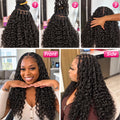Natural Black Color Water Wave Deep Wave Feather Crochet Human Hair Extensions Miracle Knots Knotless Pre Separated Boho Braiding Hair Soft Natural Curls Lightweight Reusable Protective Style For Women