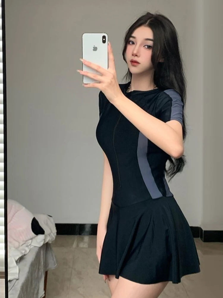Women's Modest One Piece Swimsuit Skirted Tummy Control Swimwear Boyleg Sport Bathing Suit for Teen Girls SPA Beachwear